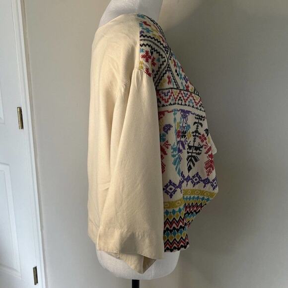 Ecote UO Embroidered Open Front Crop Jacket Colorful Boho Festival Cover Up - Picture 7 of 12